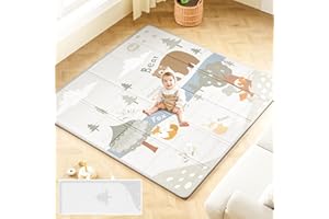 Baby Play Mat 59"x59", Foldable & Reversable Large Mat, 0.4" Thick Waterproof Playmat, Non-Toxic Foam for Kids and Toddlers