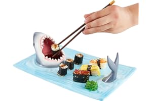 VERSAINSECT ramic Sushi Plate Creative Shark Shaped Serving Platter Hand-Painted Food Serving Tray with Soy Sauce Bowl and Ch