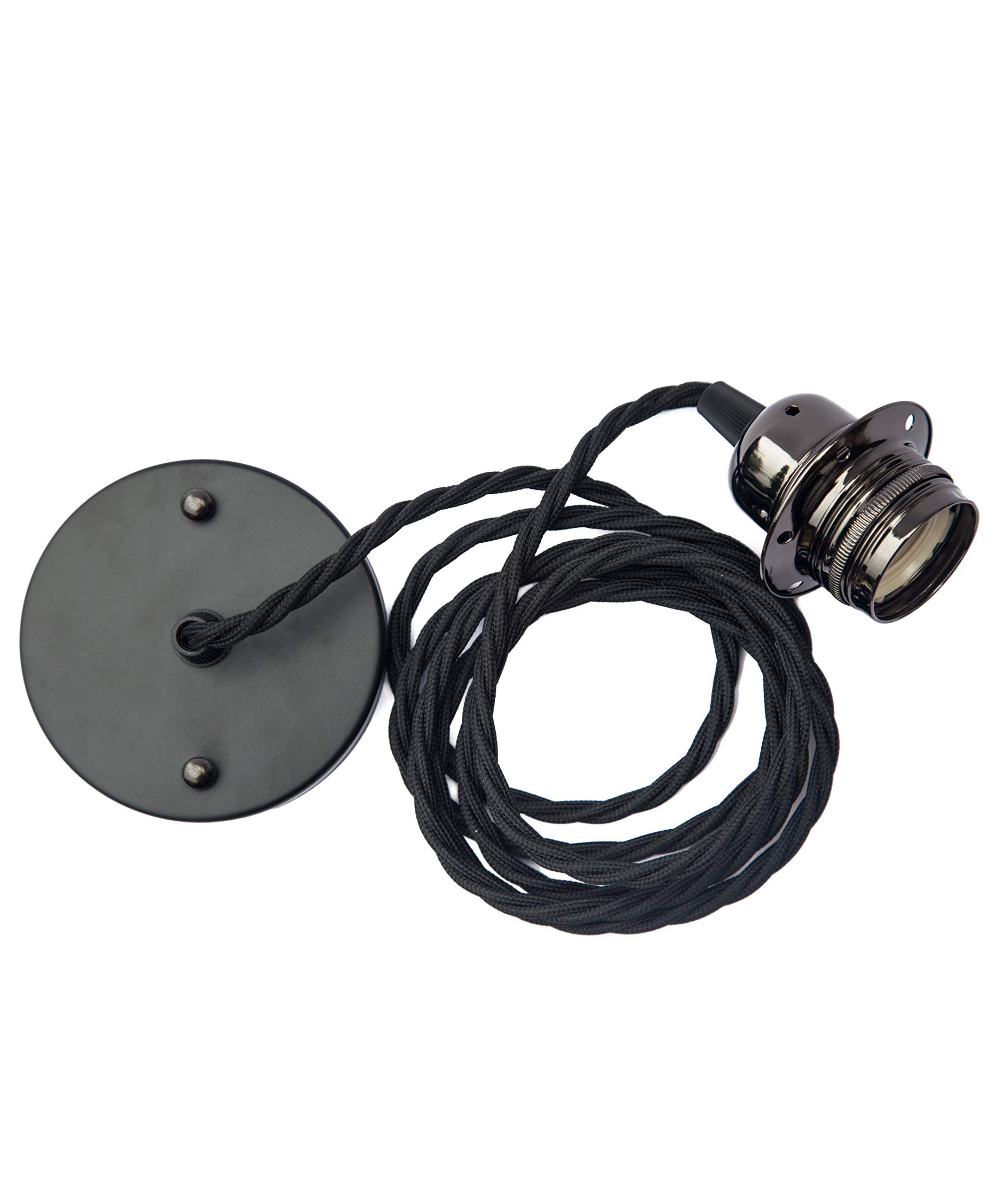 Ceiling Rose Pendant Lamp Set Vintage Hanging Light Fitting E27 Edison Retro Bulb with 2m Fabric Cable Flex | Black Finish