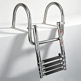 Manumarine 4 Step Pontoon Boat Ladder Stainless Steel Rear Entry Marine | Inboard ladder for pontoon boats, over platform installation, durable marine-grade construction, easy rear entry access