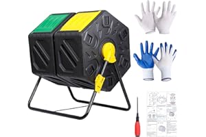 BBBuy Compost Bin Tumbling Composter Rotating w/ 2 Sliding Doors Compost Bin, Dual Chamber All Season Heavy Duty Outdoor Gardening Composting Tumblers Garden Yard (37 Gallon, Black)
