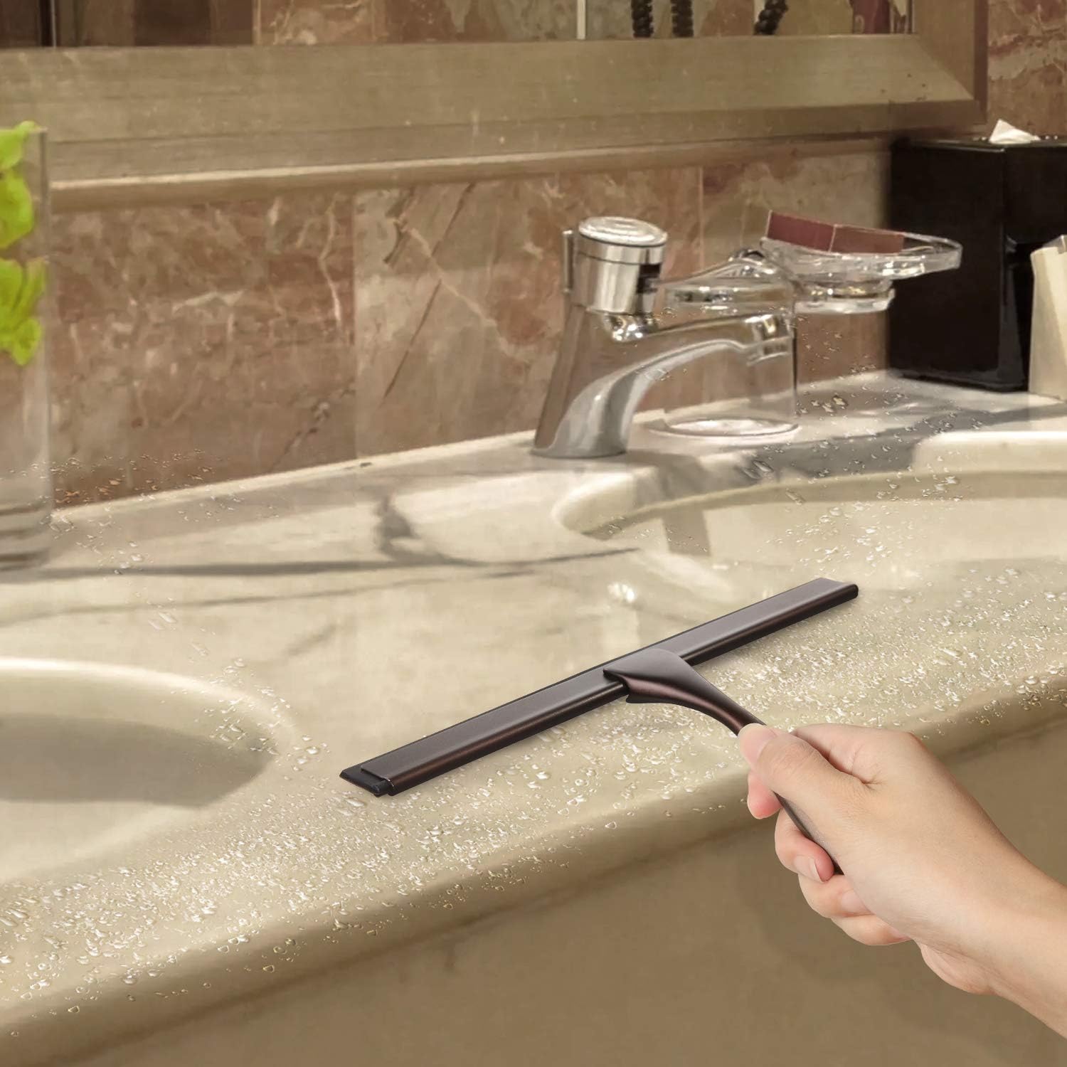 HIWARE All-Purpose Shower Squeegee for Shower Doors, Bathroom, Window and Car Glass - Bronze, Stainless Steel, 10 Inches: Home & Kitchen