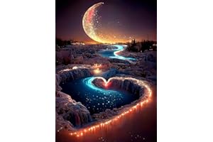 KINPLUB 5D Diamond Painting Kits for Adults, Moon Heart River Diamond Art Kits for Beginners, DIY Full Round Drill Paint by Diamonds, Landscape Home Wall Decor 12 x 16 Inch