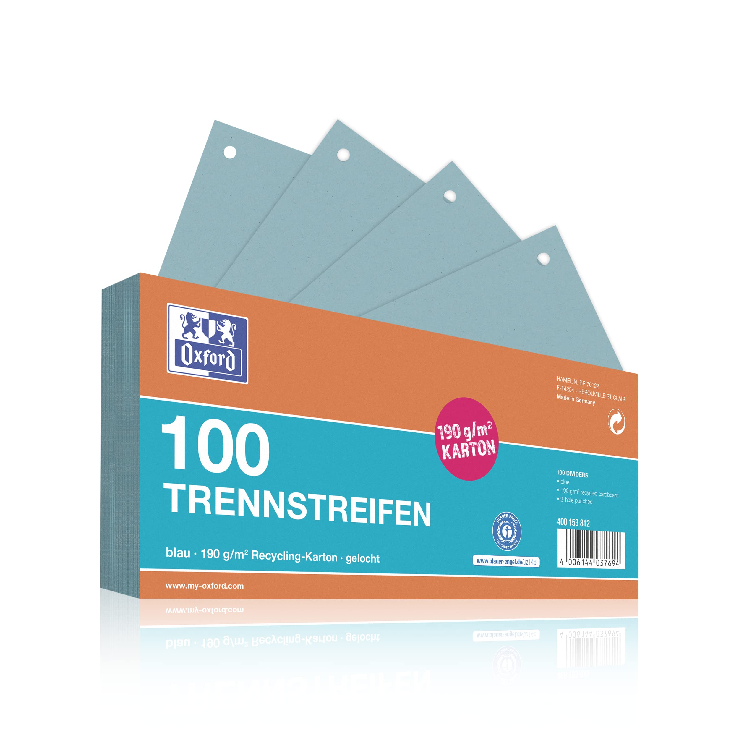 Oxford 100 x Blue Punched Card Dividers 190gsm