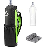 Zelvot Running Water Bottle Hand with 500ml Soft Flask, Handheld Water Bottle Running with Sport Towel, BPA Free Hand Held Soft Flask with Adjustable Hydration Pack for Runners (Green, 500 ML)