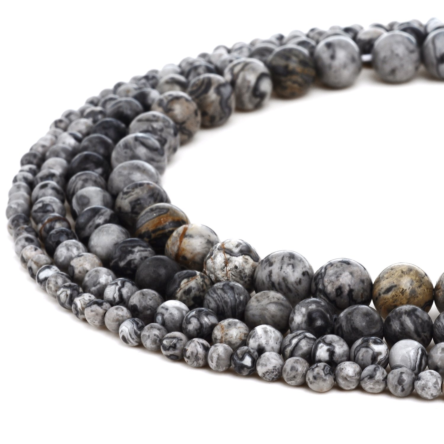 RUBYCA Wholesale Natural Map Jasper Gemstone Round Loose Beads for Jewelry Making 1 Strand - 8mm