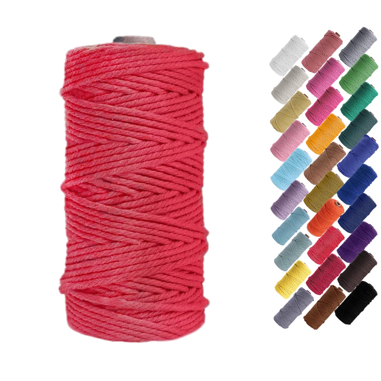 Binwat Macrame Cord Thick Natual Cotton Cord Yarn Macrame Rope Cord Cotton Rope for Wall Hangings, Plant Hangers, DIY Crafts, Home Decorations, Gift Wrapping 3mm x 100m (Red)