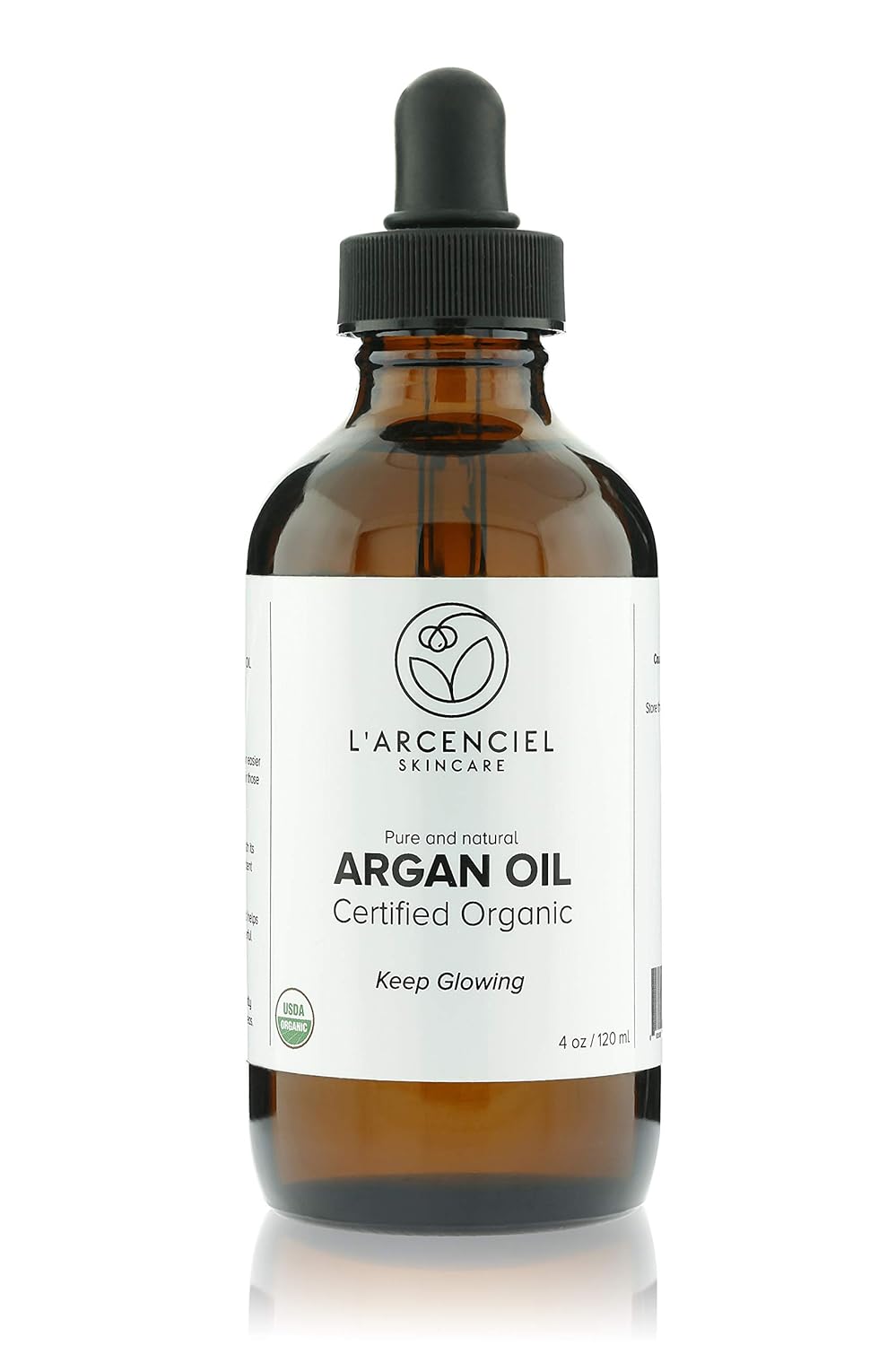 Organic Argan Oil (4 oz.) by L'arcenciel Skincare. 100% Pure and Natural, Cold Pressed, USDA Certified Organic Moisturizer for Face, Hair, Skin and Nails