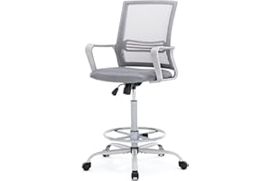 OLIXIS Drafting Chair - Tall Standing Office Desk Chair with Adjustable Foot Ring, Chair with Ergonomic Lumbar Support, Adjustable Height, Breathable Mesh, Grey (DR1839F-GY)