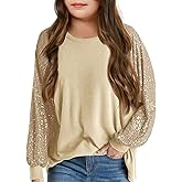 Haloumoning Girls Sequin Sweatshirts Kids Fashion Crewneck Long Batwing Sleeve Pullover Clothes 5-14 Years