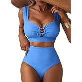 Herseas Women's Bestselling Bikini Set High Waisted 2 Piece Swimsuit Sweatheart Neck Bathing Suit Tummy Control Swim Suit