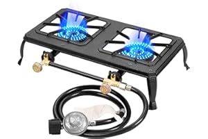 Vivicreate Cast Iron Propane Gas Stove Double Burner Heavy Duty Portable Removable Outdoor Cooker 200LB Support High Heat for Camping BBQ Fogon de Gas Estufa de Gas Portatil Parrillas de Gas