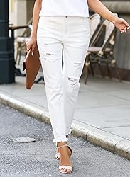 EVALESS White Womens Jeans Stretchy Boyfriend