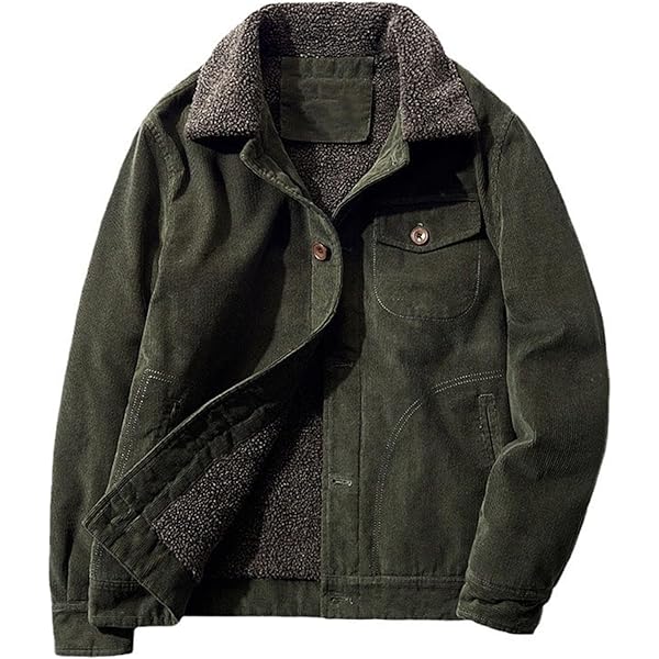 新品　peels green cordur oy collar ジャケット chouyatou Men's Casual Thicked Sherpa Lined Button Front Corduroy
