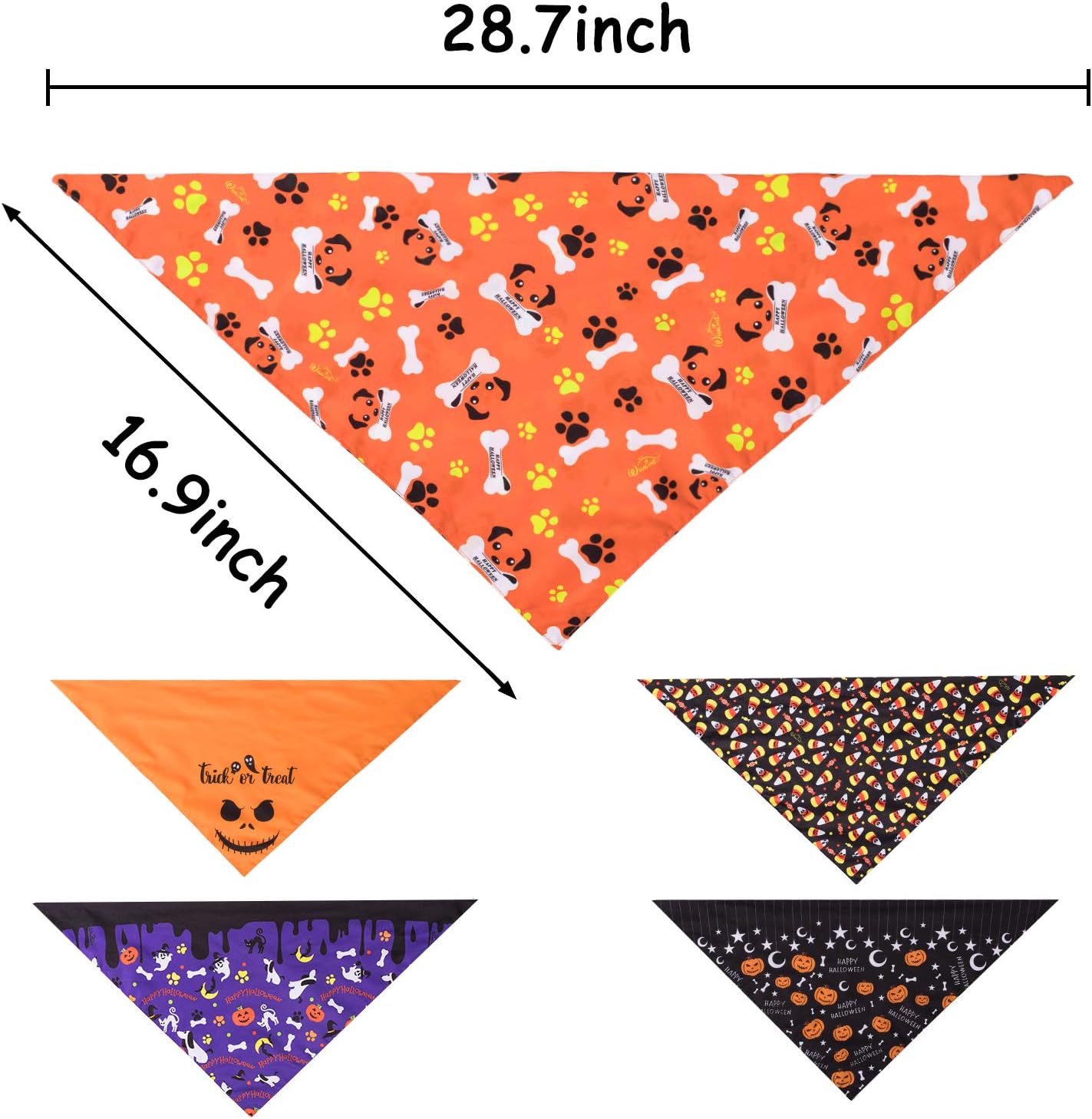 Whaline 5 Pack Halloween Dog Bandanas, Triangle Pet Scarfs Washable Pet Neckerchief Dog Bibs, Pumpkin, Ghost, Candy Corn and Bones Pet Bandanas : Pet Supplies