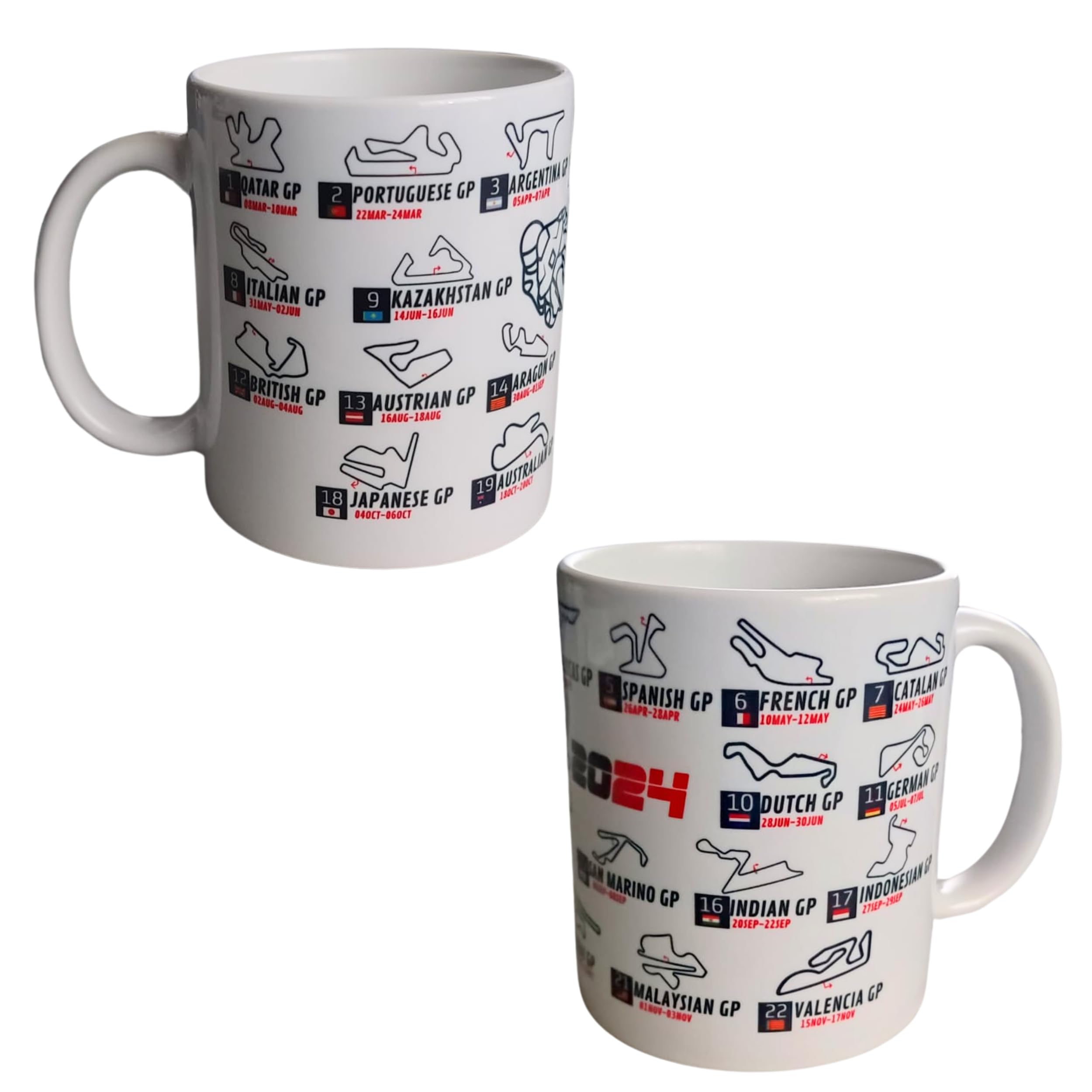 SANGOIMPRESS Formula 1 and Moto GP Personalized Mug with Calendar and Circuits 2024 (MGP 2024)