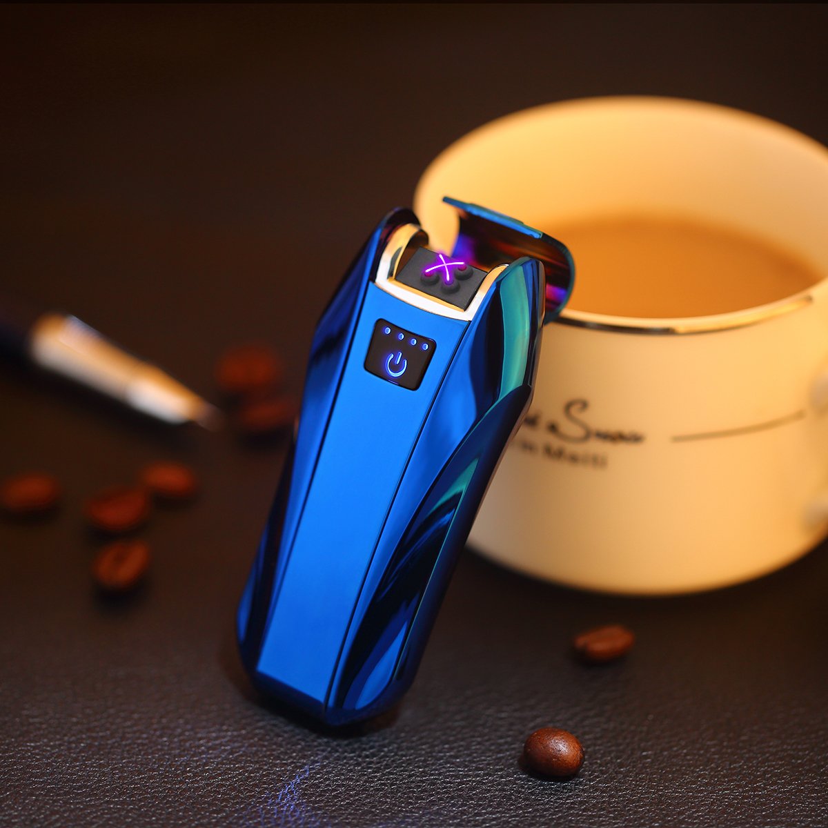 GreenGrass Elektro Feuerzeug USB, Elektrisch Dopple Lichtbogen Plasma Lighter,Elektronisches Aufladbar Winddichte Flammenlose Feuerzeug Geschenkbox (Metall blau)