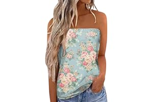KIMLOOG Womens Tube Tops Strapless Bandeau Tank Tops Summer Casual Floral Shirts Smocked Ruffled Backless Sleeveless Blouses