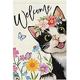 Cute Summer Cat Garden Flag 12x18 Inches Double Sided Sunflower Seasonal Yard Flag(A)