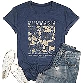 Women's Christian Bible Verse T Shirts Vintage Boho Wildflowers Graphic Short Sleeve Crewneck Floral Religious Tee Tops