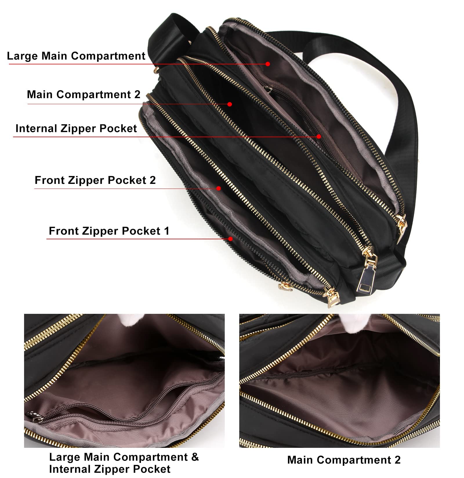 Medium Nylon Crossbody Bags for Women Trendy Crossbody Purses Travel Large Cross Body Bag Quilted Purse