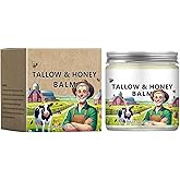 KunMan Beef Tallow Honey Balm for Skin, Handmade All-Natural Moisturizer with Grass-Fed Beef Tallow & Raw Wild Honey, for Mature, Dry or Sensitive Skin