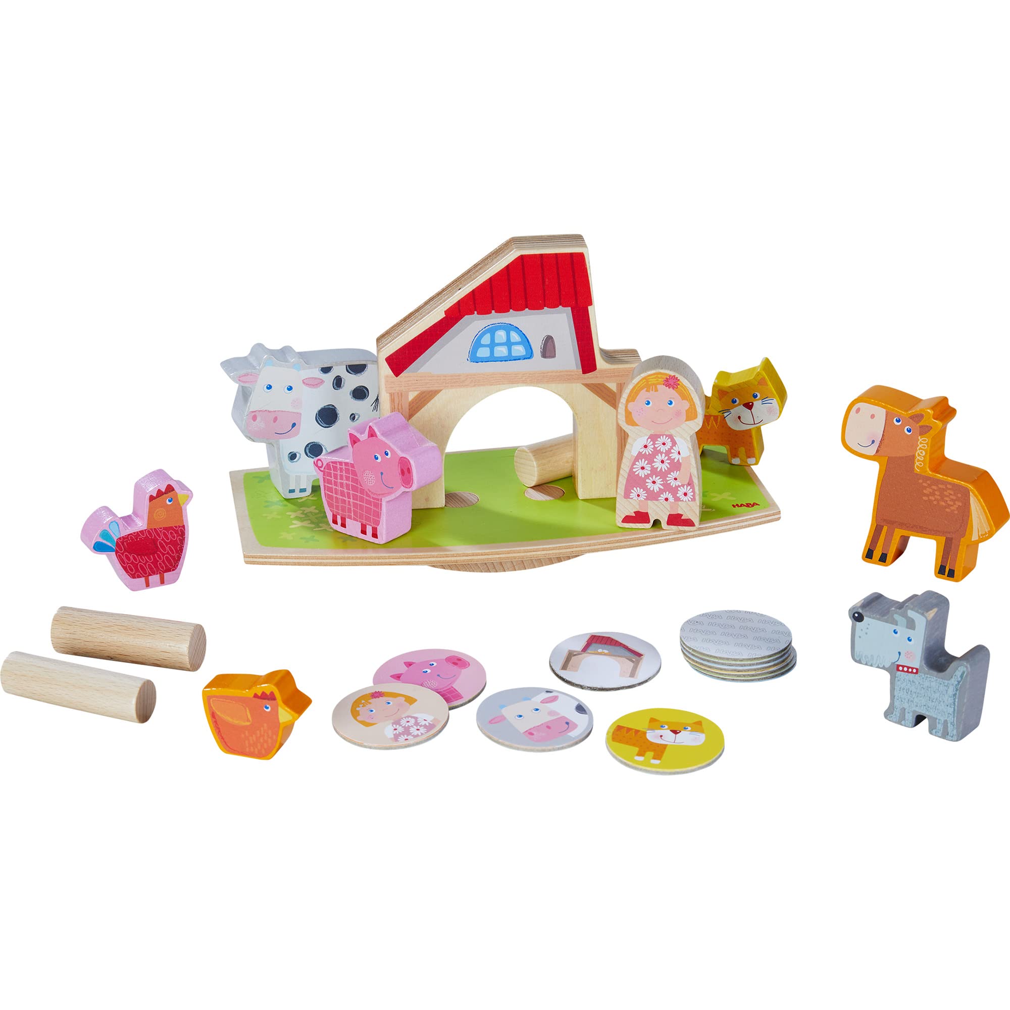 HABA Stacking Game Farm Balancing Act | Wooden Farm Animal Stacking Set with 12 Figures | Fun Balancing and Matching Play for Toddlers | Early Skills and Creative Learning Toy for Kids Ages 2 and Up