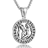 Zodiac Sign Necklaces for Men Women Stainless Steels Leo Libra Aries 12 Constellation Pendant Necklace Astrology Jewelry Birthday Gift