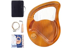 24 Strings Lyre Harp, Metal Strings Instrument with Tuning Wrench, Carrying Bag and Extra Strings (Color : Wood)
