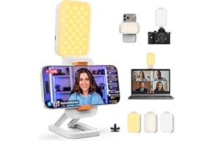 JCZT 10" Selfie Light with Stand & Phone Holder – Portable LED Ring Light Clip with Tripod Adapter, Rechargeable 3 Color & 14 RGB Modes for iPhone, Laptop, Camera, Makeup, Video Recording
