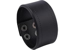 Balaijor Mens and Womens Simple Retro Wide Leather Wristband Blank Adjustable Snap Cuff Bracelet