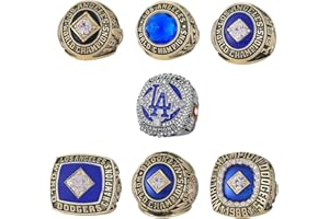 RyDdpz GIFT SET LOS ANGELES BASEBALL 1955 1959 1963 1965 1981 1988 2020 WORLD CHAMPIONSHIP RING, 7 RINGS SET WITH 7-HOLE WOODEN DISPLAY BOX PACKAGING, HOLIDAY GIFT FOR BASEBALL FANS