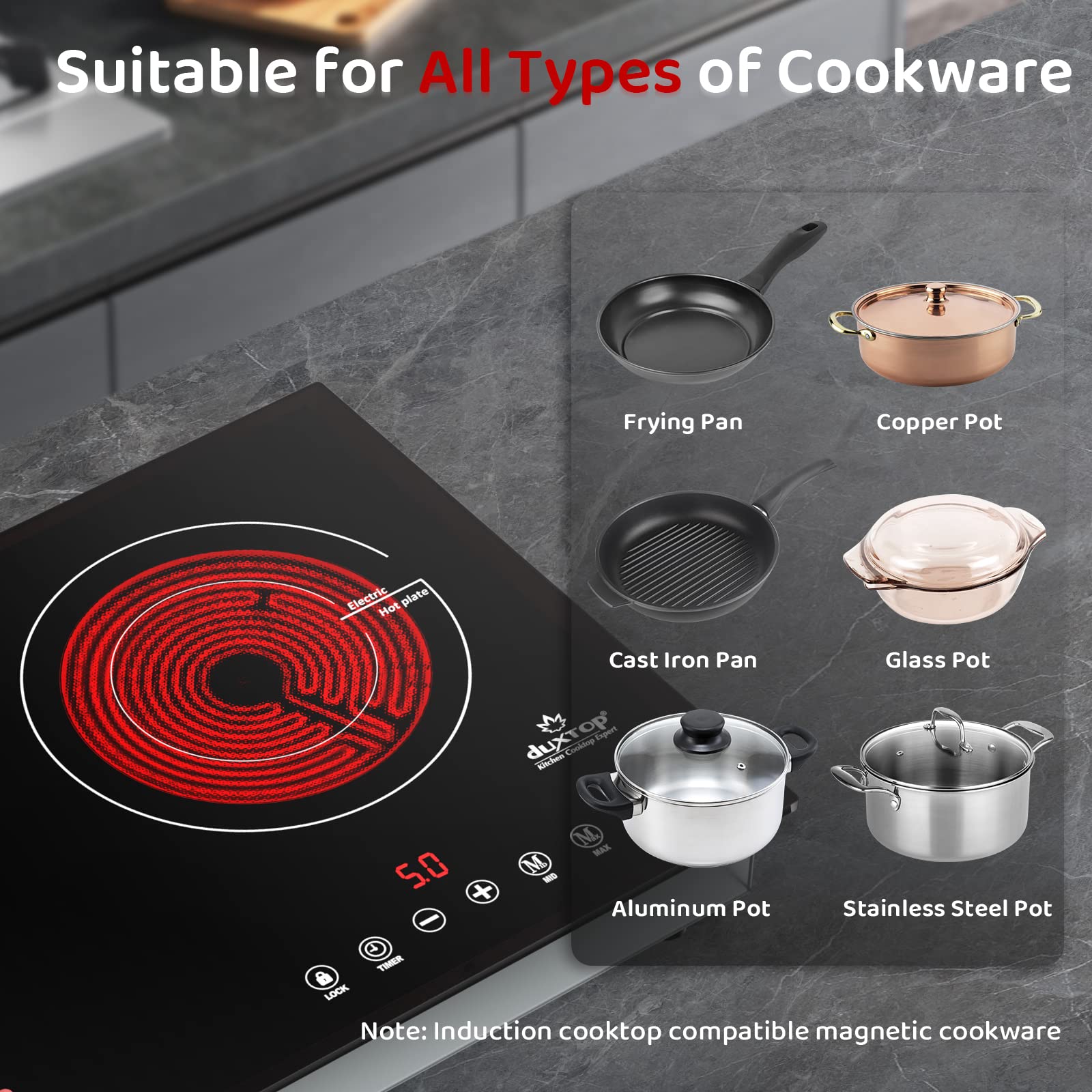 Duxtop 1800W Induction Cooktop 2 Burner, Built-In Induction Burners, Double Induction and Infrared Cooktop, Electric Hot Plate for Cooking, Electric Stove with Sensor Touch Control, 9820HLBI