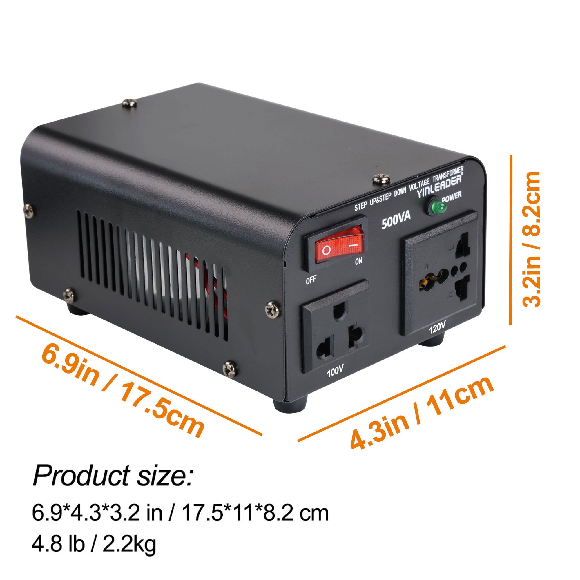 Yinleader 500W US to Japan Voltage Converter 120V to 100V Step Down Transformer for Japanese Appliances (Turntable/Player/Amplifier/yogurtia/Consoles/Synthesizers, etc.) in US