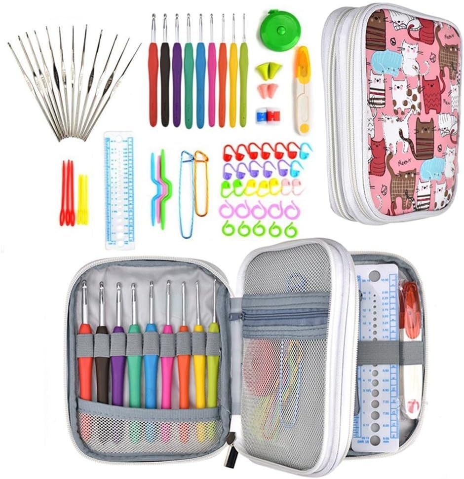 Wendysy 72 PCS DIY Manual Knitted Storage Bag Ergonomic Crochet Kit Crochet Hook Set Knitting Needle Kit Crochet Set for Beginners and Crocheters