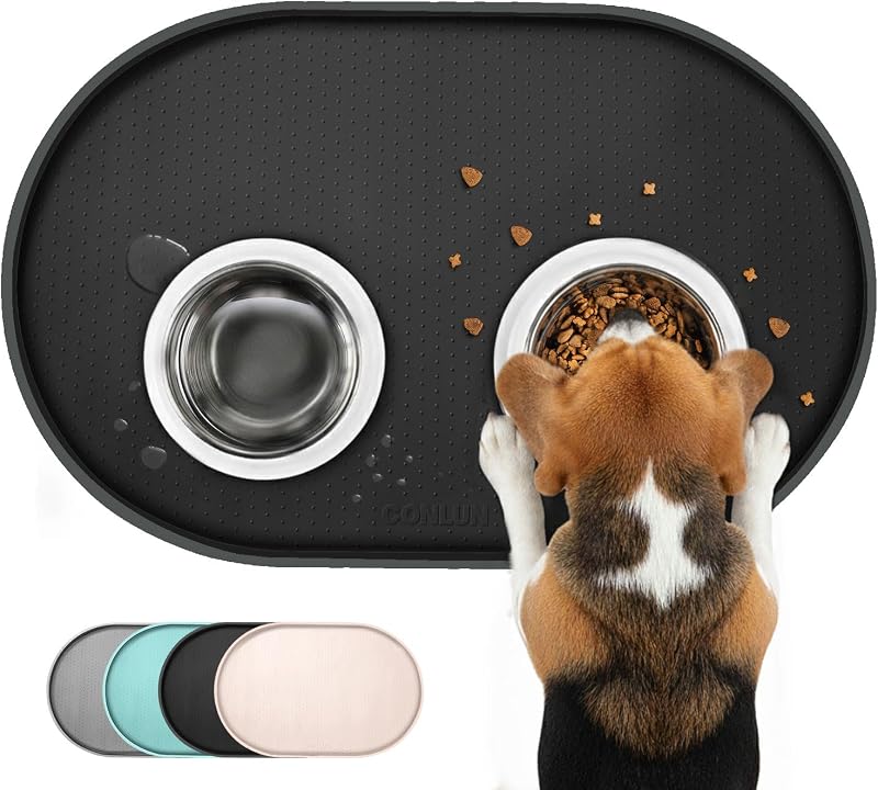 Conlun Cat Food Mat 60x40 cm Silicone Non-Slip Waterproof Bowl Mat