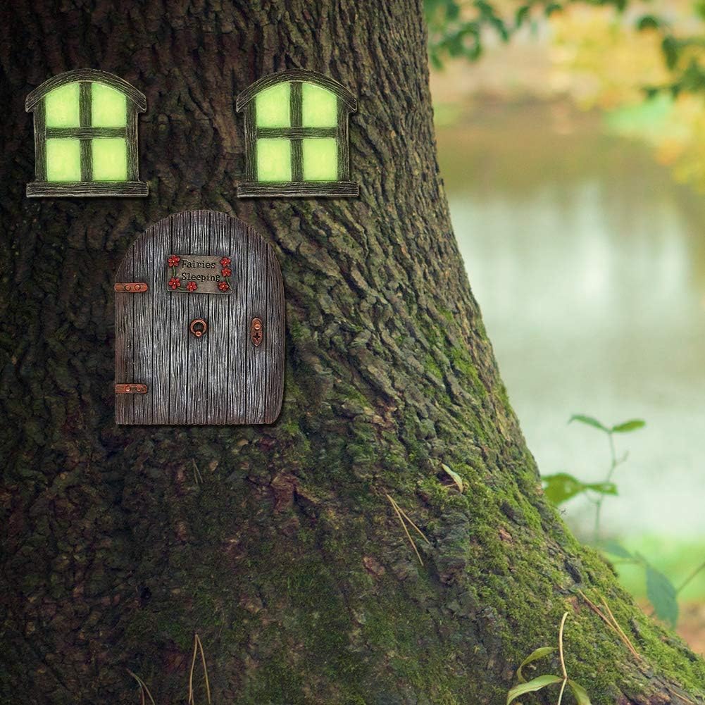 Juegoal Miniature Fairy Gnome Home Window and Door for Trees, Yard Art Garden Sculpture Decoration : Garden & Outdoor