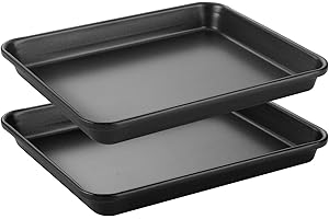 HONGBAKE 2 Pack 9.7X7.5" Toaster Oven Pans for Baking, 57% Thicker Nonstick 1/8 Cookie Sheet Pan Set, Small Baking Tray, Dishwasher Safe and Heavy Duty, Black
