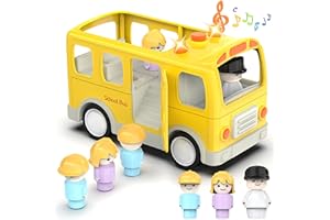 Veslier School Bus Toys with 5 Play Figures for Toddlers, Kids Car Toy with Lights ＆ Sounds, Truck with Door Opening Function ＆Stop Sign, Birthday Gift for 18M+ 2 3 4 5 Year Old Boys.