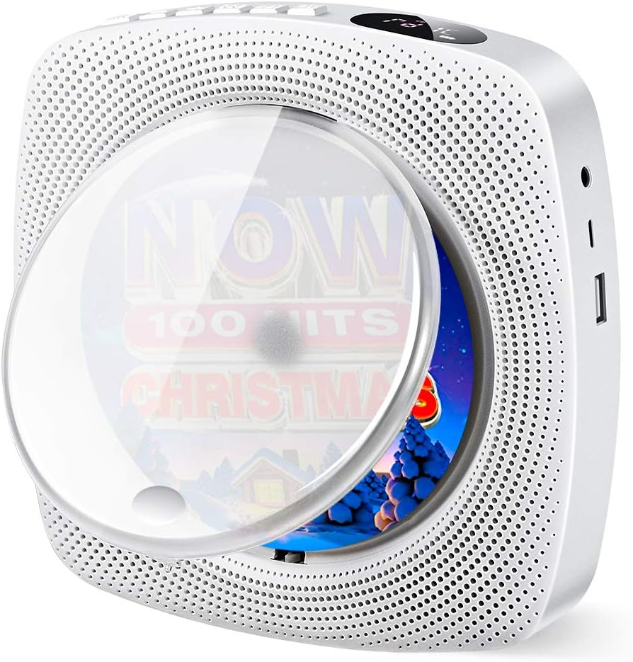 Tragbarer CD Player mit Bluetooth eingebauten HiFi Lautsprechern, Wandmontage Home Audio Boombox, FM Radio, USB MP3 Musik Player, 3,5 mm Kopfhöreranschluss AUX, Geschenke für Kinder Weihnachten (Weiß)