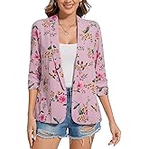MINTLIMIT Chiffon Blazers for Women Dressy Shawl Collar Blazer Jacket Open Front Casual Fitted Suit Jackets(Floral Pink, M)