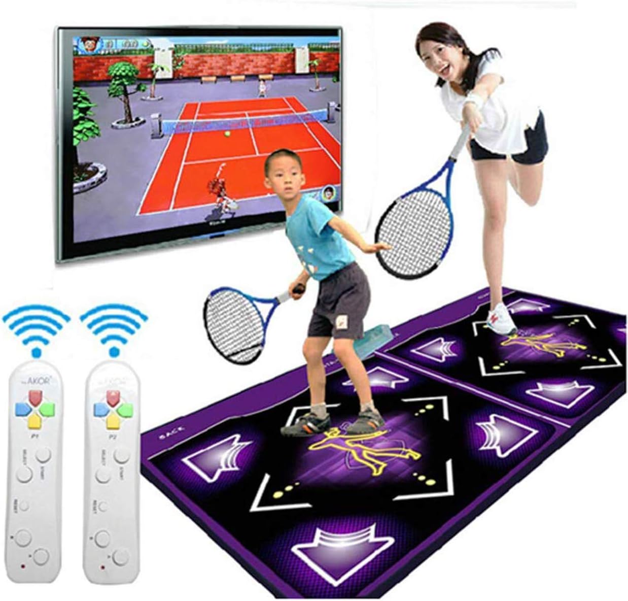 Huhulala Dance Mat Double Dance Rug, TV Interface Wireless Shine Yoga Running Mat Dual-use Running Dance Machine Game Console + Double Handle + Colorful Lights