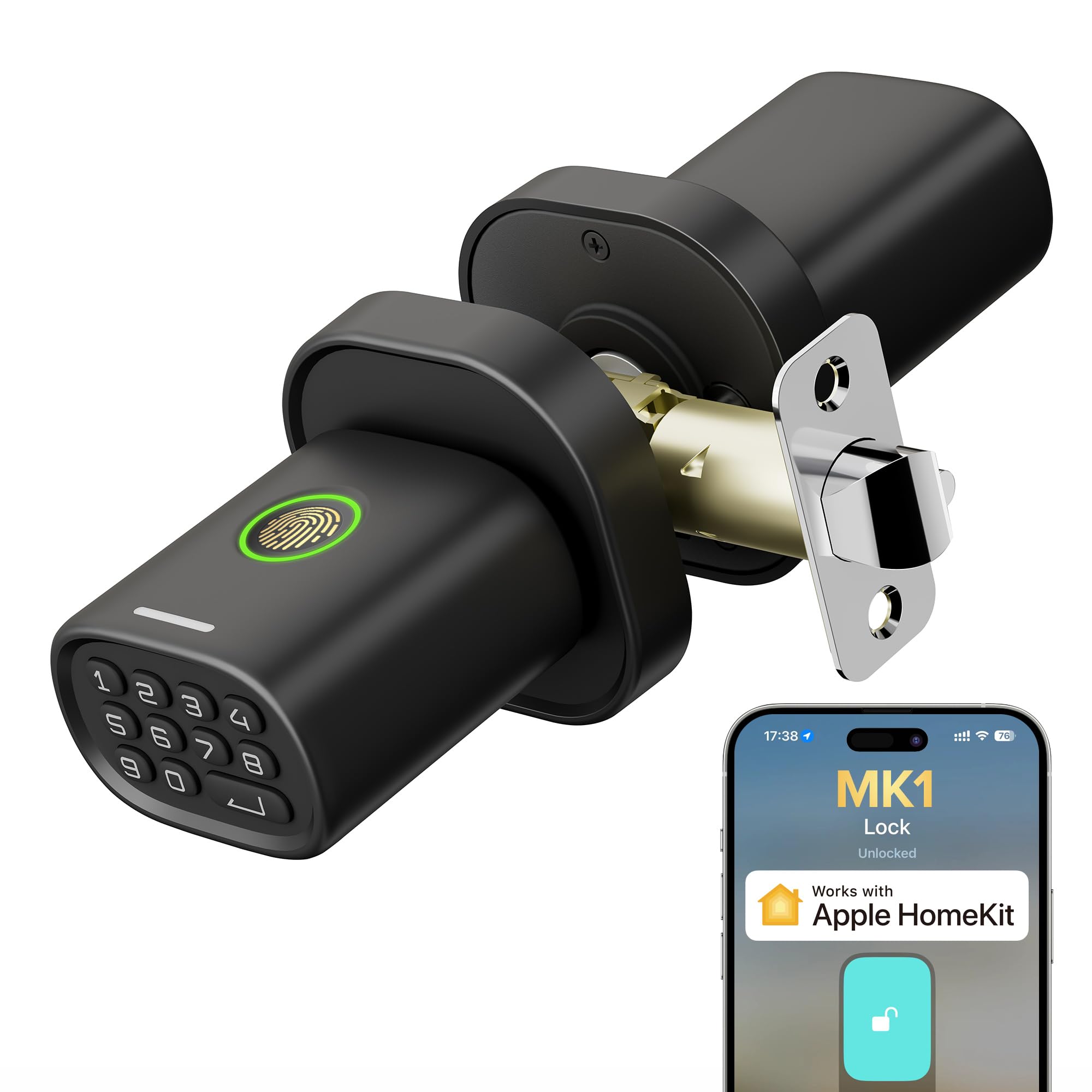 Photo 1 of ThorBolt Fingerprint Door Lock with Keypad Door Knob, HomeKit Lock Over ??????, HomeKit Hub ????????, ??? ???? Smart Lock for Interior Door, Bedroom, Office, MK1 Black