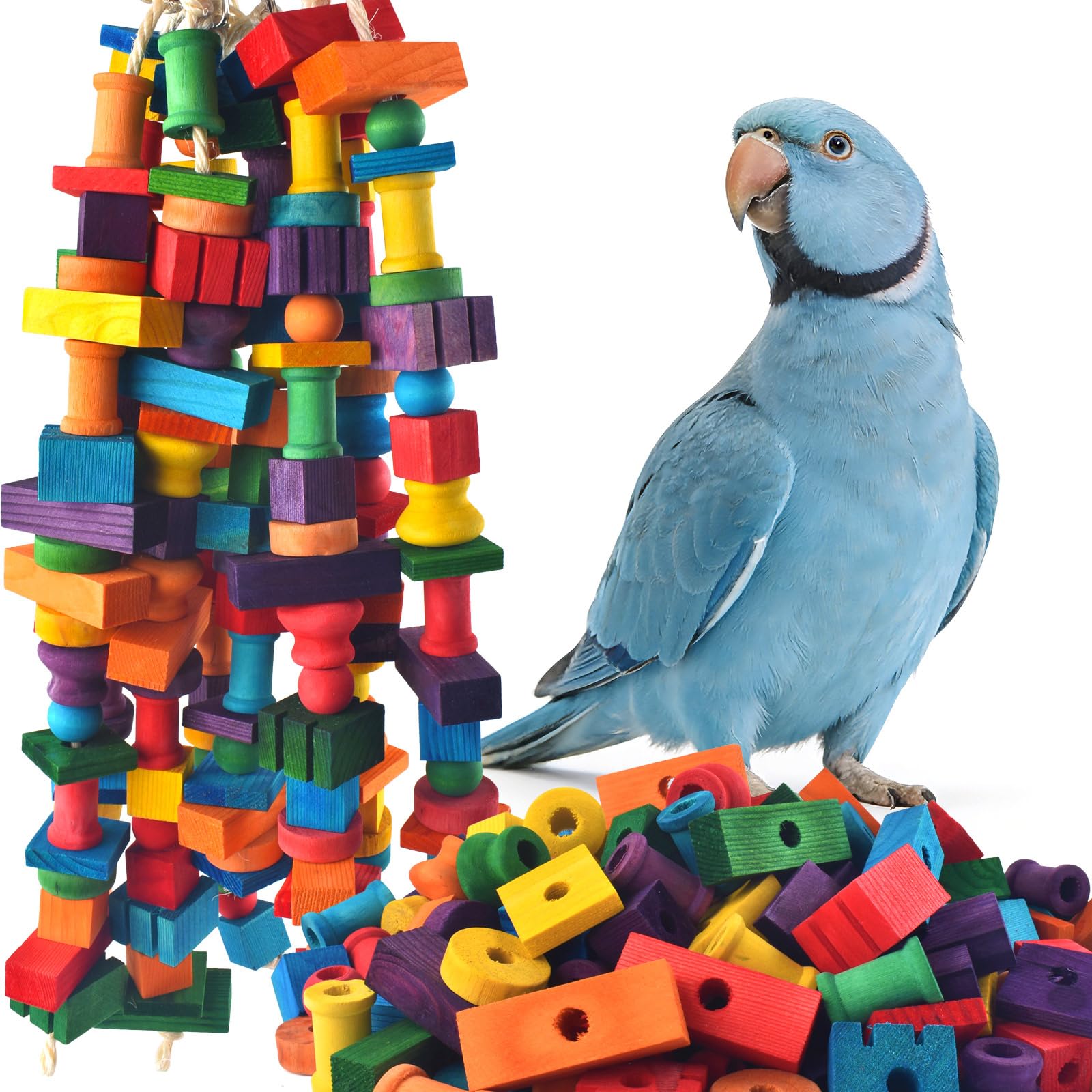 Photo 1 of DBNESS Bird Toys for Parrots, 200 Pcs Colorful Multi-Shaped DIY Wooden Blocks Craft, Natural Parrot Chew Training Foot Toy for Amazon African Grey Cockatiels Conure Monk Parakeet