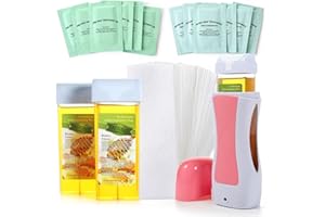 LIDDY DANCE Roll on Wax Kit for Hair Removal - Roller Waxing for Women Men Sensitive Skin With Heater, 2 Honey Cartridges, Paper, Pre and After-Wax Oil