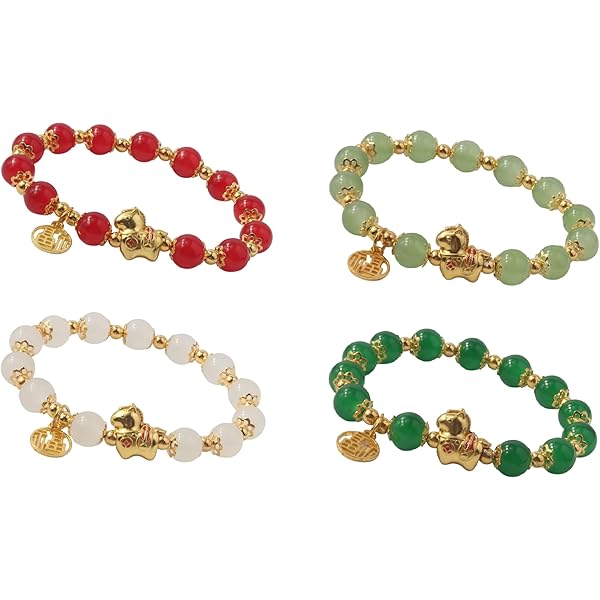 ZHOU LIU FU Pulseras De Cuentas De Oro De 24 Quilates Con Dije De Conejo Del Zodiaco Chino, Pulsera Curativa De Cuarzo Rosa, Joyería Para Mujeres, Mamá, Hija, Aniversario, Cumpleaños, 17/19 Cm