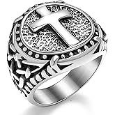Oaldilee Cross Ring for Men Stainless Steel Celtic Knot Ring, 18K Gold/Black Metal, Retro Religious Chrisitan Cross Ring Norse Viking Battle Axe Cross Ring, Size 7-13, with Gift Box