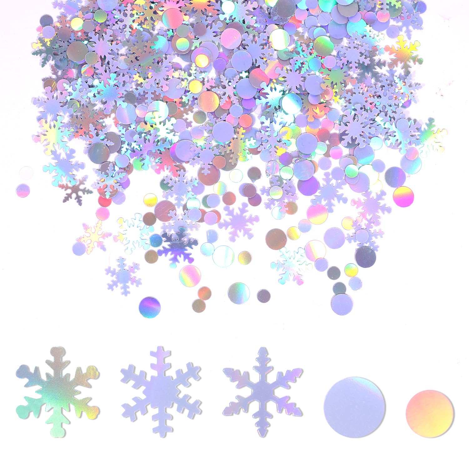 Photo 1 of 30g Holographic Snowflake Confetti, Iridescent Snow Flake and Round Glitter Christmas Table Decorations for Winter Wonderland Themed Party Decor Wedding Gender Reveal