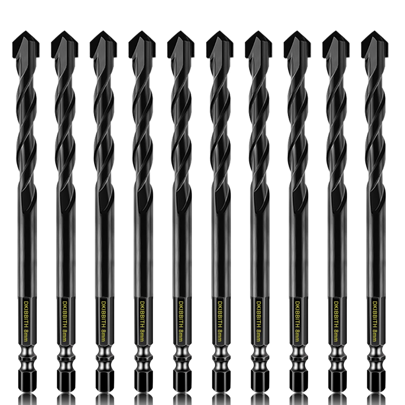 10 Pcs 8mm Masonry Drill Bits Set, Carbide Concrete Drill Bits for Brick, Stone, Concrete, Tile, Ceramic, Porcelain, Glass, Plastic, Wood and More, Quick Change 6mm Hex Shank, with Sturdy Case