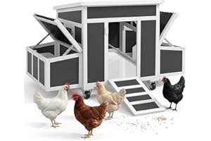 PawHut Chicken Coop, Wooden Hen House with Wheels for 6 Chickens, Outdoor Poultry Cage Rabbit Hutch Duck Coop Hen House with 